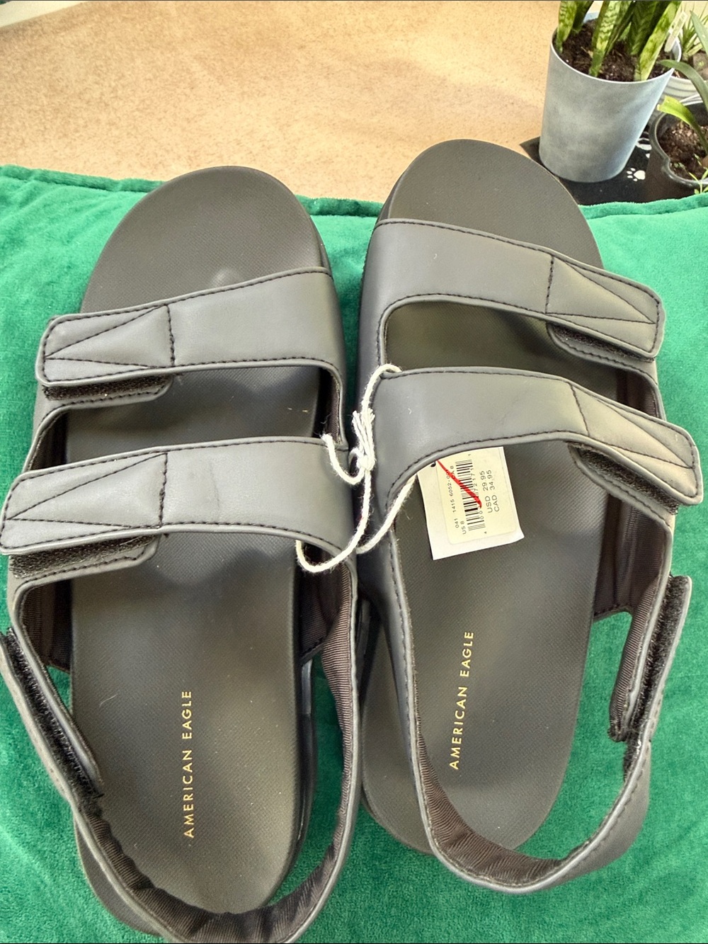 American Eagle Outfitters Men's Dark Gray Dual-Strap Velcro Sandals